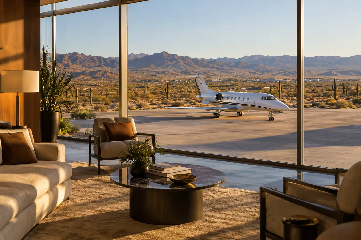 Private terminal lounge overlooking the ramp